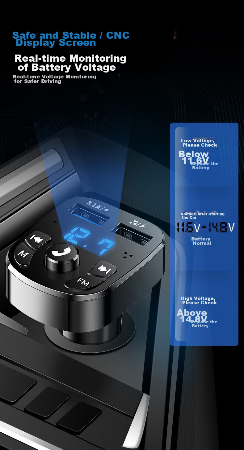 Zhunhang Car Bluetooth MP3 Player, Cigarette Lighter Radio, Car Phone, FM Transmitter, USB Lossless Sound Quality 4