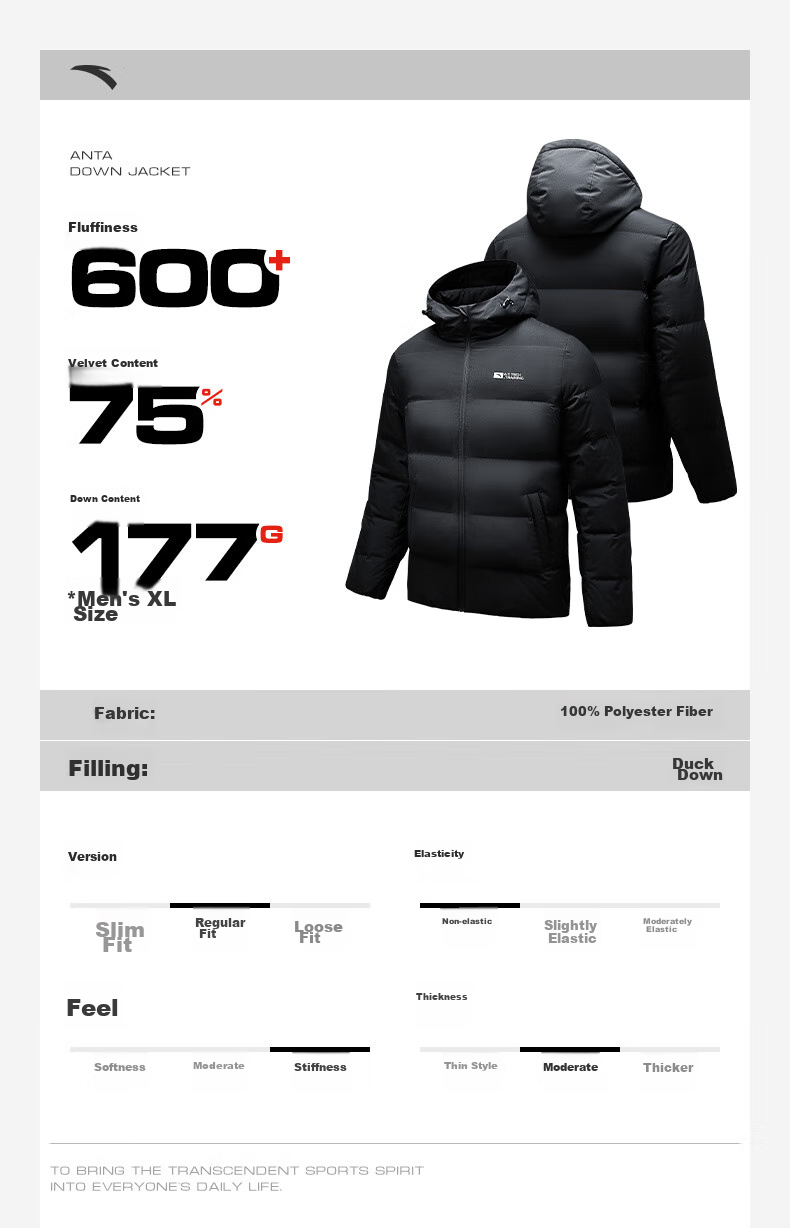 ANTA Bread Down Jacket | Short Hooded Down Coat Men Winter New Duck Down Warm Puffer Water-Repellent Jacket 19