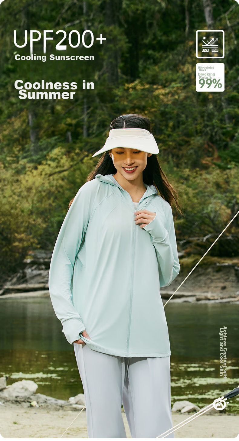 TECTOP Outdoor Sun Protection Jacket for Women, UV-Resistant Summer Breathable Hiking Coat 2422102FS Women's Model Fuyue White M 1