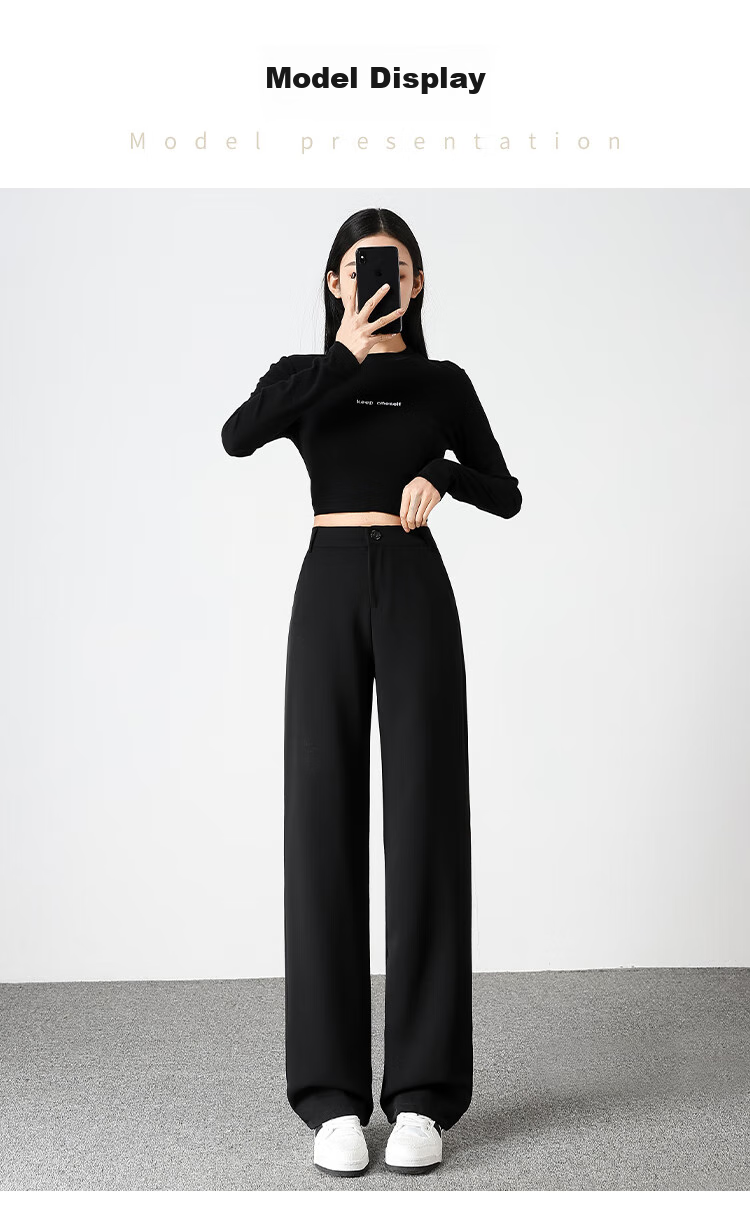 FitonTon Women's Suit Pants, Spring And Summer Slimming High-Waist Draping Floor-Length Trousers, Loose Straight-Leg Business Casual Wide-Leg Pants 15