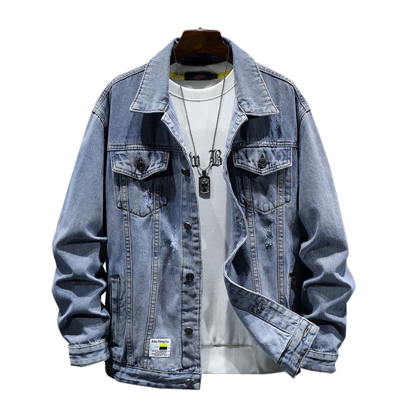 Jeanswest Men's Jacket, 2026 Autumn Denim Jacket, Cool Trendy Workwear Lapel Coat for Men, Blue, 4XL