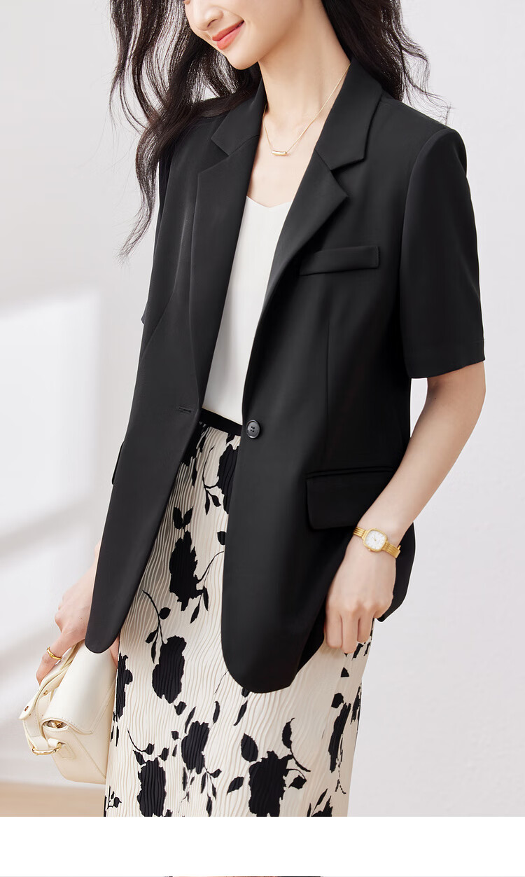 Sentubila Three-Dimensional Draping Summer Casual Short-Sleeve Blazer for Women, Elegant Office Suit Jacket, Black, S 23