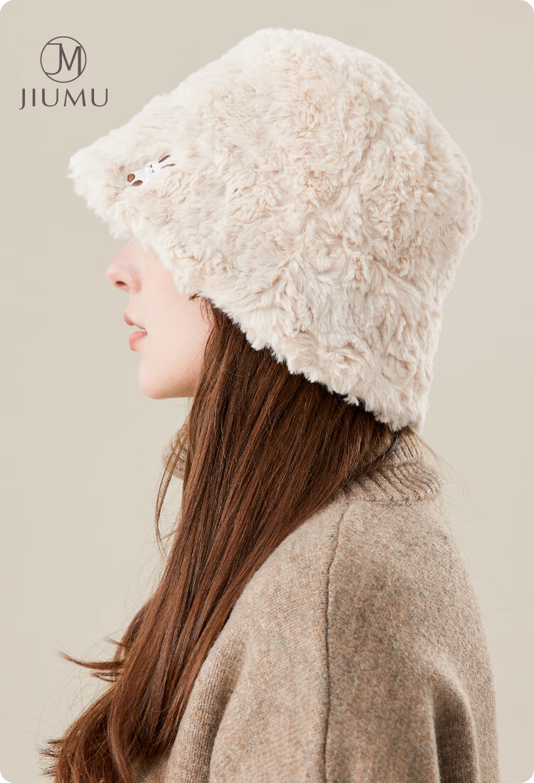 JIUMU Faux Rabbit Fur Warm Fisherman Hat, Autumn And Winter Face-Slimming Bucket Hat, Versatile Bucket Cap, Winter Hat, Windproof And Cold-Resistant Hat for Wome 1