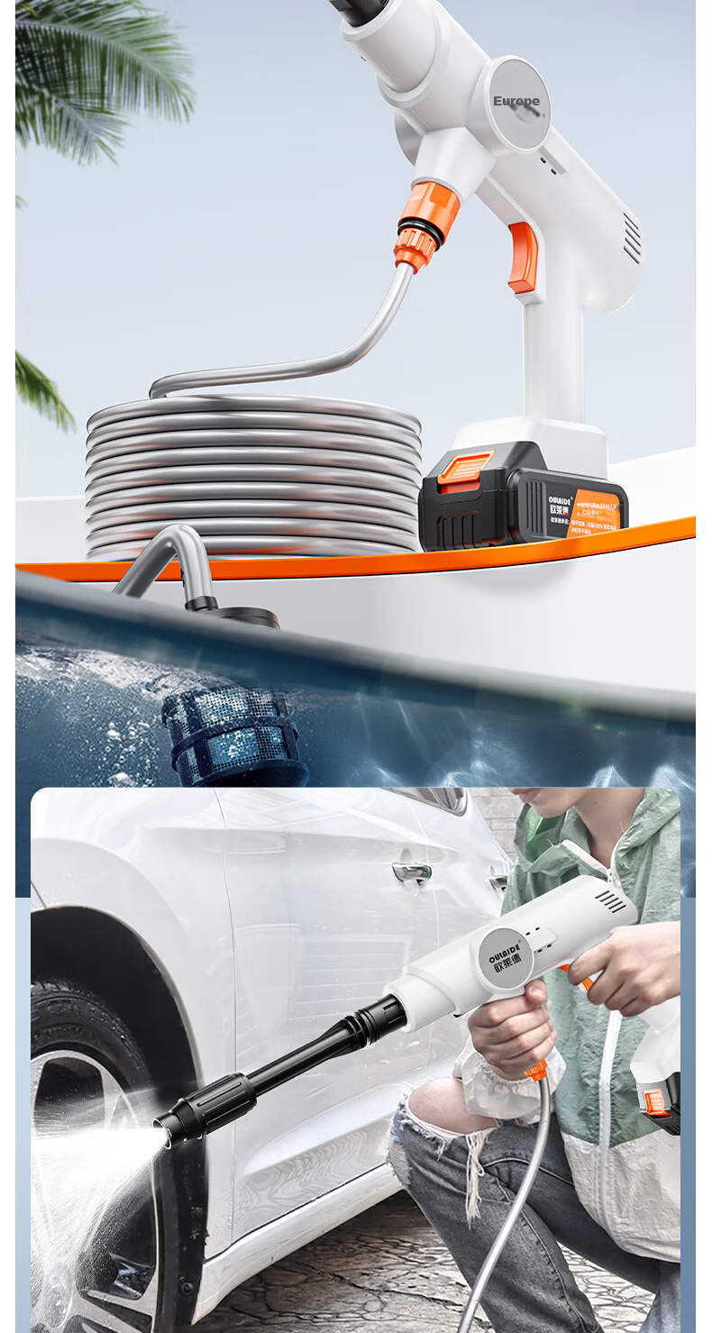 Oulaide Portable Wireless High-Pressure Car Wash Machine, Lithium Battery-Powered Car Washing Gun, Car Cleaning Tool for Home Use 14