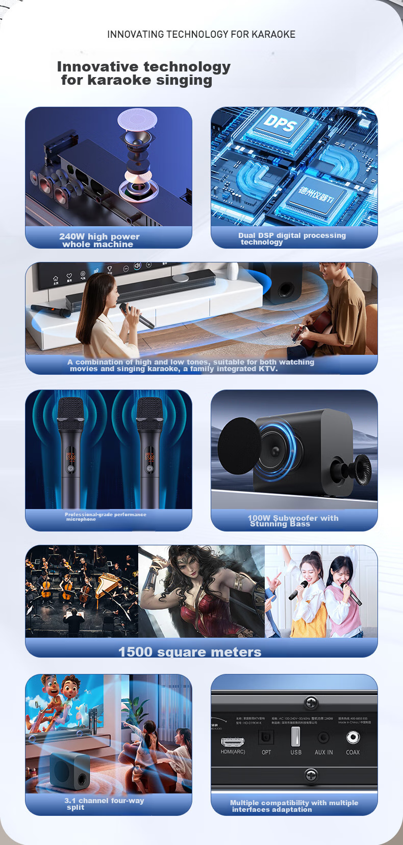 HANHONG_AUDIO 019KW-K TV Soundbar, Home Theater KTV Package, Surround Sound Karaoke Bluetooth Speaker, Karaoke Sound System for Home Indoor Use, Computer PS5 Speakers 2