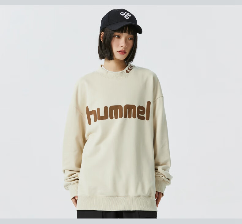 Hummel Spring And Autumn Heavyweight Sweatshirt for Men And Women, Couple Outfit with Embroidery, Loose-Fitting Round Neck Top for Spring, Base Layer, Black, S 14