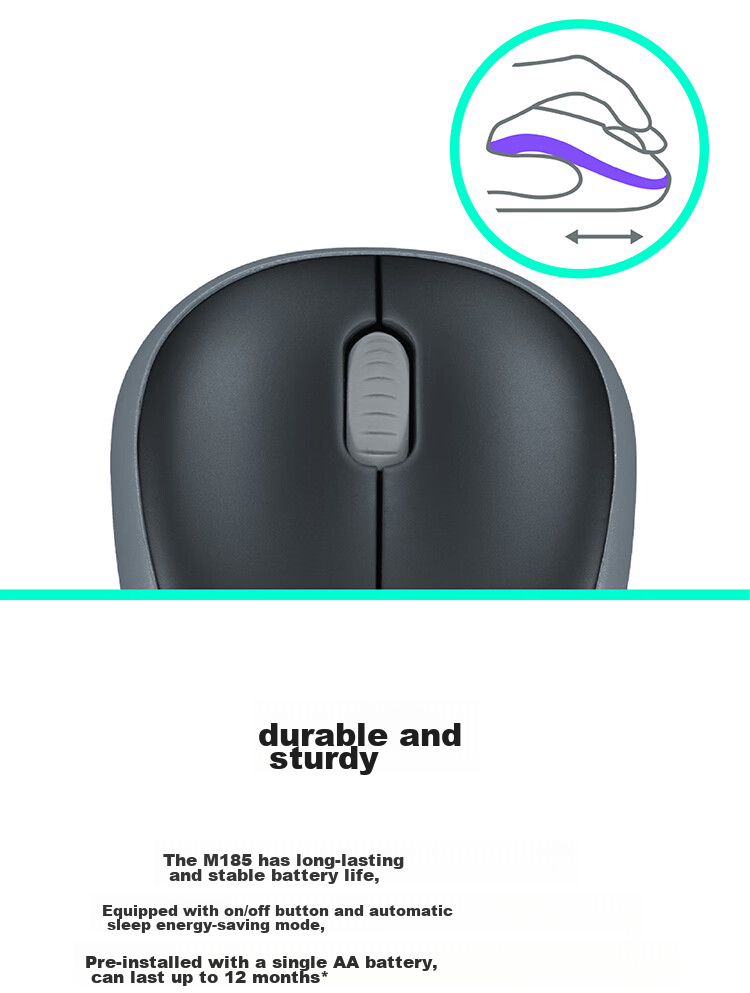 Logitech M185 [Enterprise Grade] Wireless Office Mouse with Symmetrical Design, for Home, Laptop And Desktop Computers, with 2.4G Wireless Receiver, Gray Edge [Single Unit Discount] 6