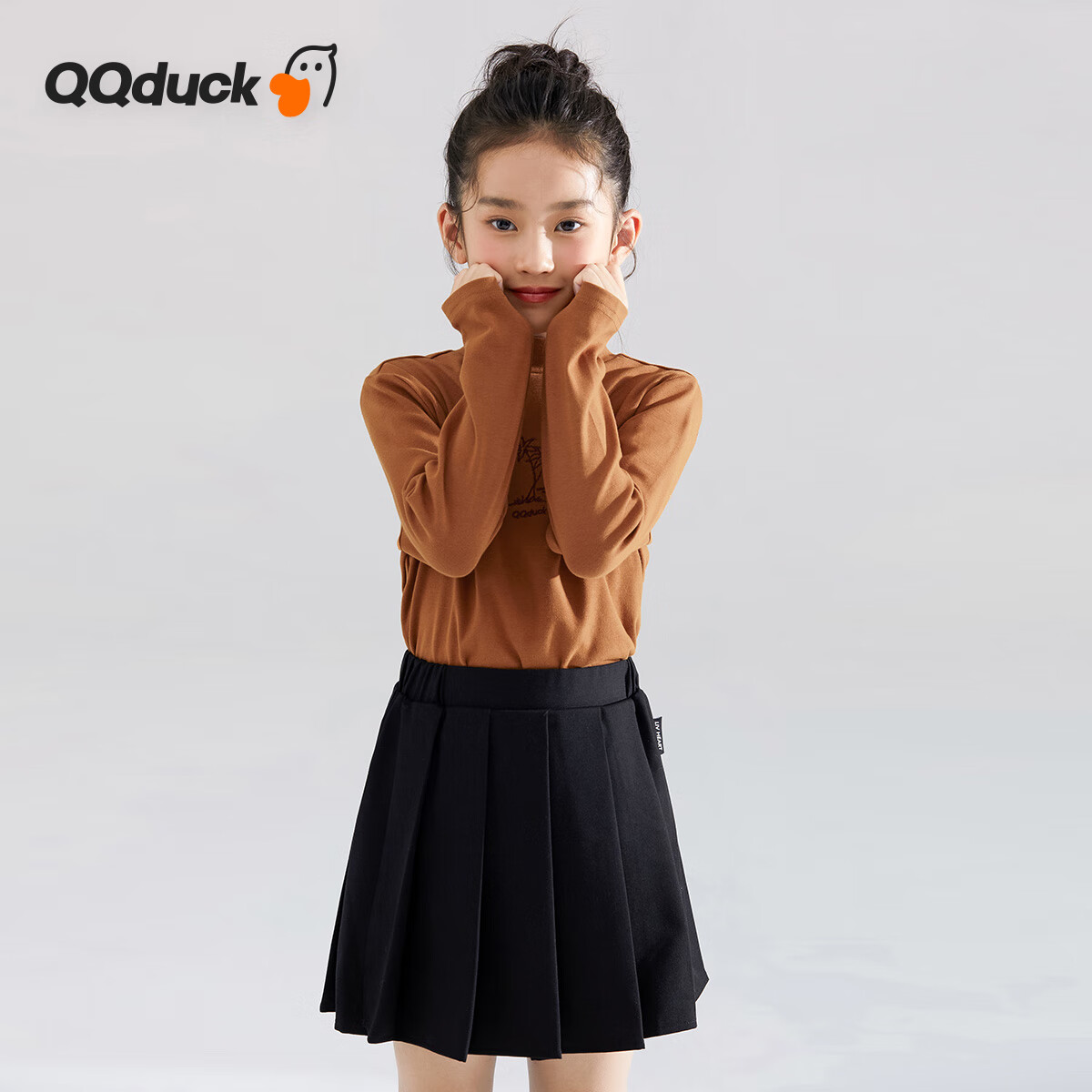 Детская футболка QQ DUCK для девочек, лонгслив с полувысоким воротником, утепленная, с принтом "Кокосовая пальма", размер 165