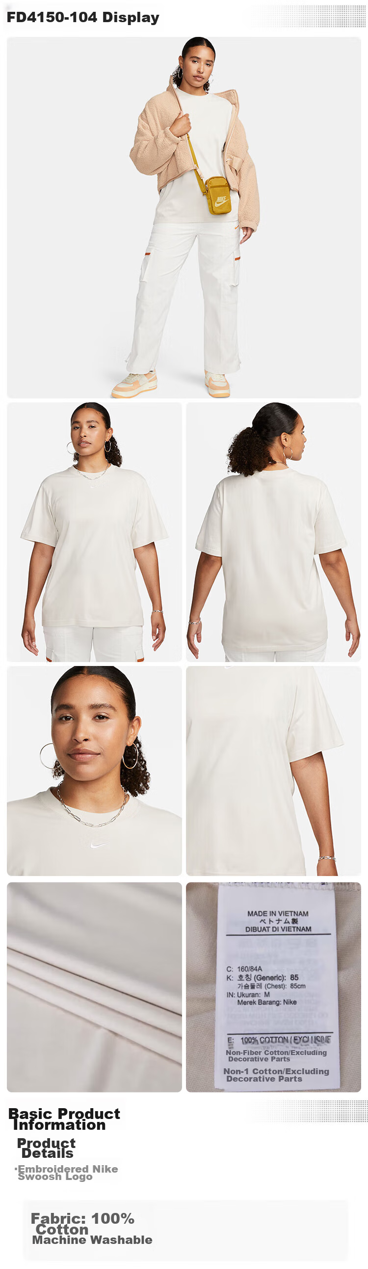 NIKE Spring And Summer Women's Short-Sleeve T-Shirt, Pure Cotton, Athletic, Oversize Loose Fit, FD4150-010, Black XL 7