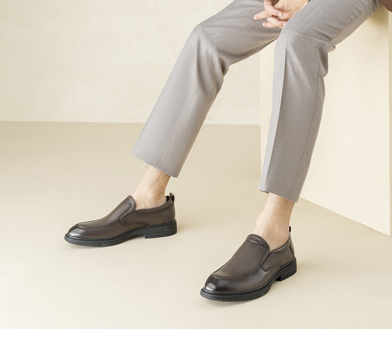 Aokang Slip-On Comfortable Solid Color Low-Cut Formal Business Breathable Leather Shoes Black Size 41 5