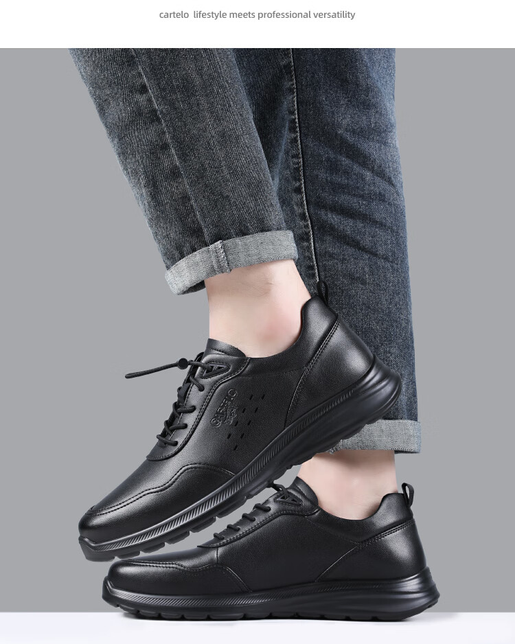 CARTELO Genuine Leather Men's Shoes, Business Casual Sports New Style for Autumn And Winter, Soft Thick-Soled Versatile Commuter Work High-End Black 47