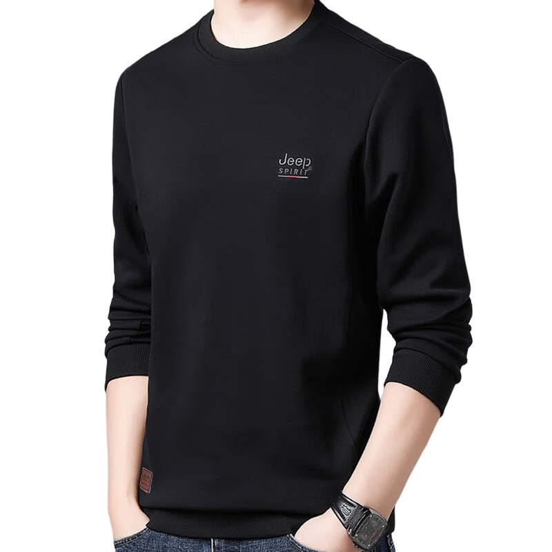JEEP SPIRIT Men's Sweatshirt, Autumn And Winter Long-Sleeve T-Shirt, Men's Casual Outerwear, Black, Size M
