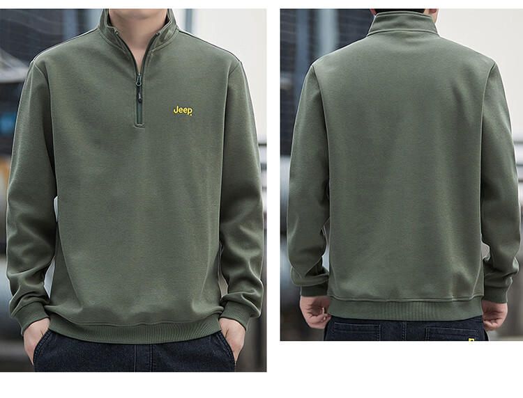 JEEP Men's Sweatshirt, Loose-Fitting Stand-Collar Long-Sleeve T-Shirt for Spring And Autumn, Casual Menswear, Black, XL 15