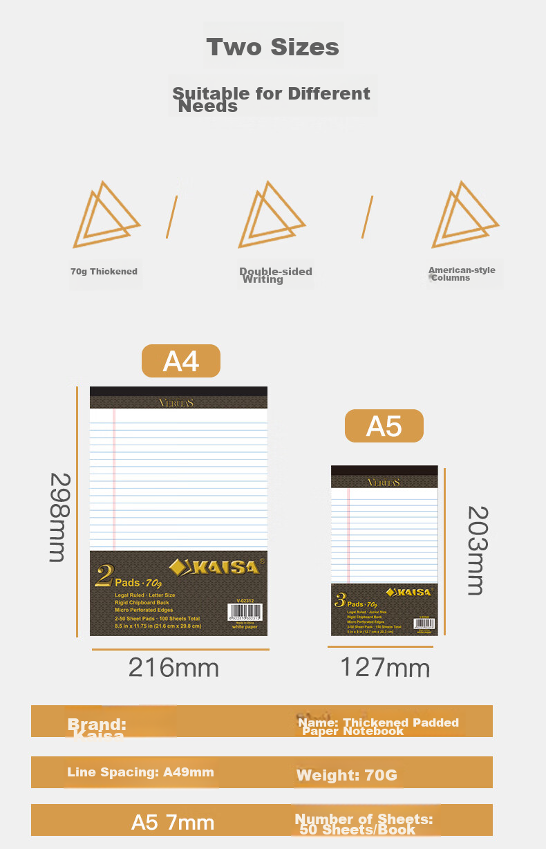 KAISA VERITAS Series Paper Notebook, American A4 Size, 50 Sheets, Thick Paper, Work Journal, Draft Book, 2-Pack 2