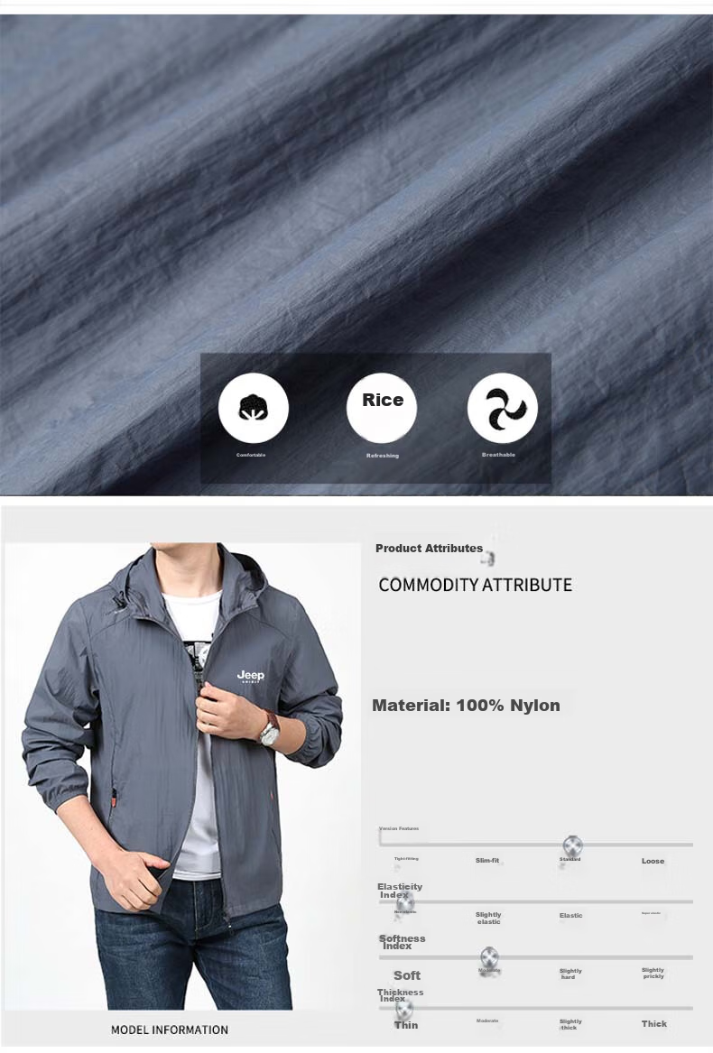 JEEP SPIRIT Men's Sun Protection Hoodie, Summer Outdoor Sports Skin Coat, Casual Jacket, Fishing Wear, Light Gray, 4XL 7