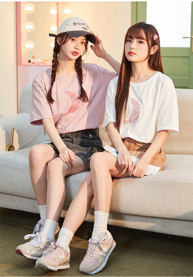 TonLion 2025 Women's Round Neck Short-Sleeve T-Shirt with Front Chest Print, Off-White, M 7