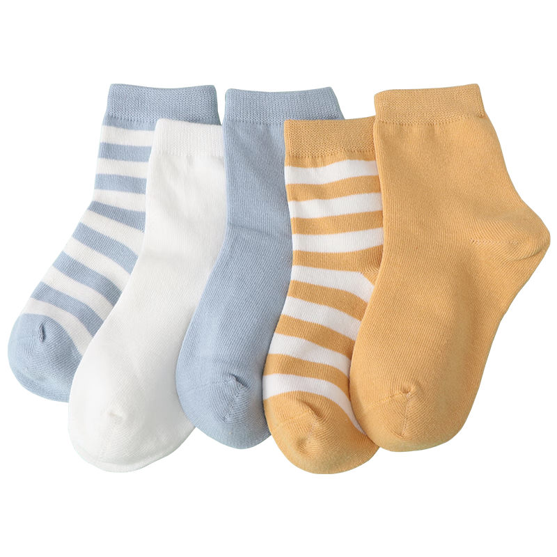 Hodo Children's Socks Unisex Kids Four Seasons Mid-Calf Cotton Socks High Elastic Breathable Striped Student Socks W5005 Set 7 Size 20-22