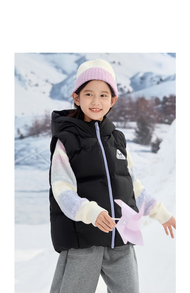 BALABALA Girls' down Vest, Autumn And Winter Children's Clothing, Hooded Jacket [Kuromi IP Mall Same Style], 202424101002 2