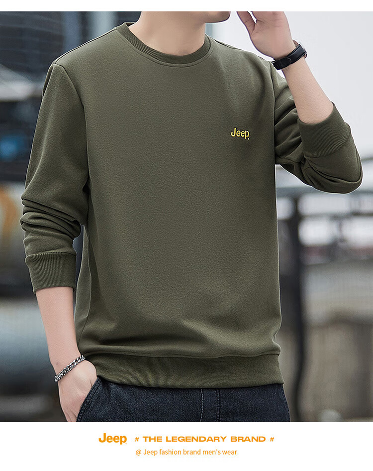 JEEP Men's Sweatshirt, Loose-Fitting Long-Sleeve T-Shirt, Round Neck Trendy Clothing for Men, Army Green, XL 19