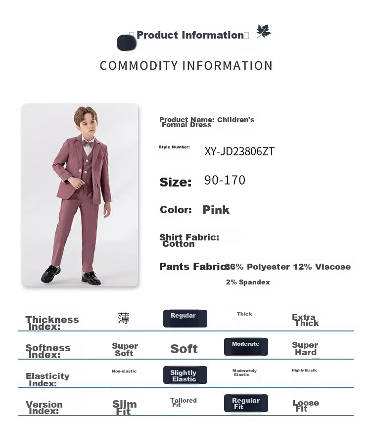 LUOBOBEIBEI Children's Small Suit, Handsome Boys' British Style Blazer Jacket, Spring New Year Outfit, Pink Four-Piece Set, Size 140 1