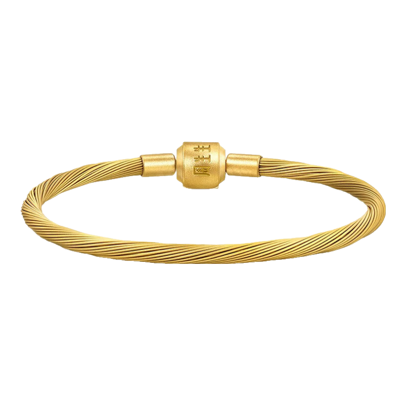 CHOW SANG SANG Charme Beaded Thin Gold Color Stainless Steel Bracelet 3mm W17