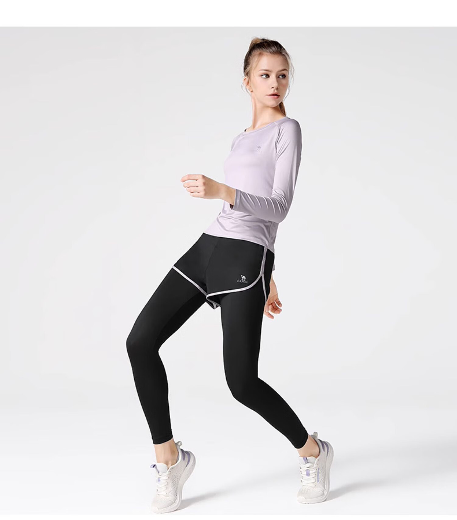 CAMEL Yoga Outfit for Women, Long-Sleeve Autumn And Winter Sportswear, Morning Running Clothes YK22255493, Sky Blue/navy Blue 29