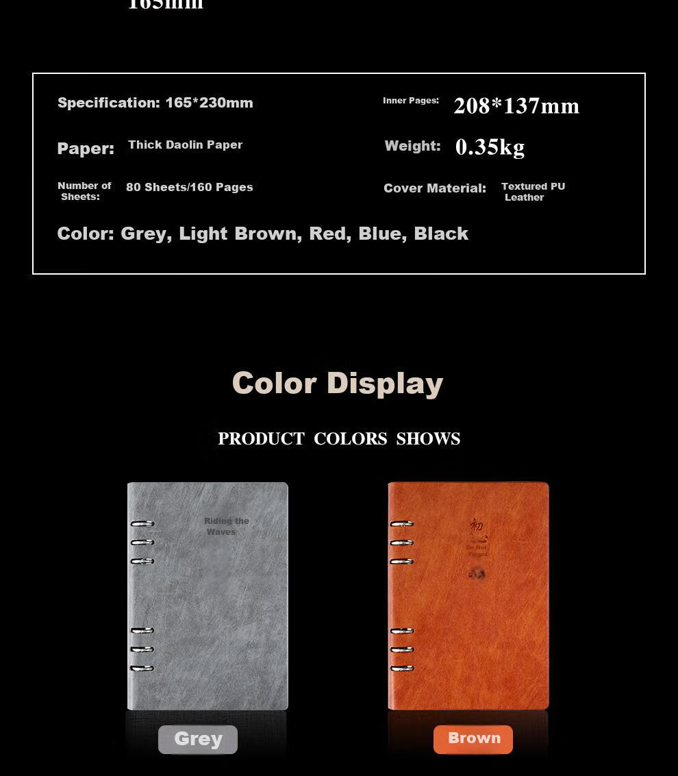 Jiaranheng A5 Thick Loose-Leaf Notebook, Creative Inspirational Cover, Business Office Stationery, Removable Refillable Pages, Meeting Record Book, Customizable, Gray 9