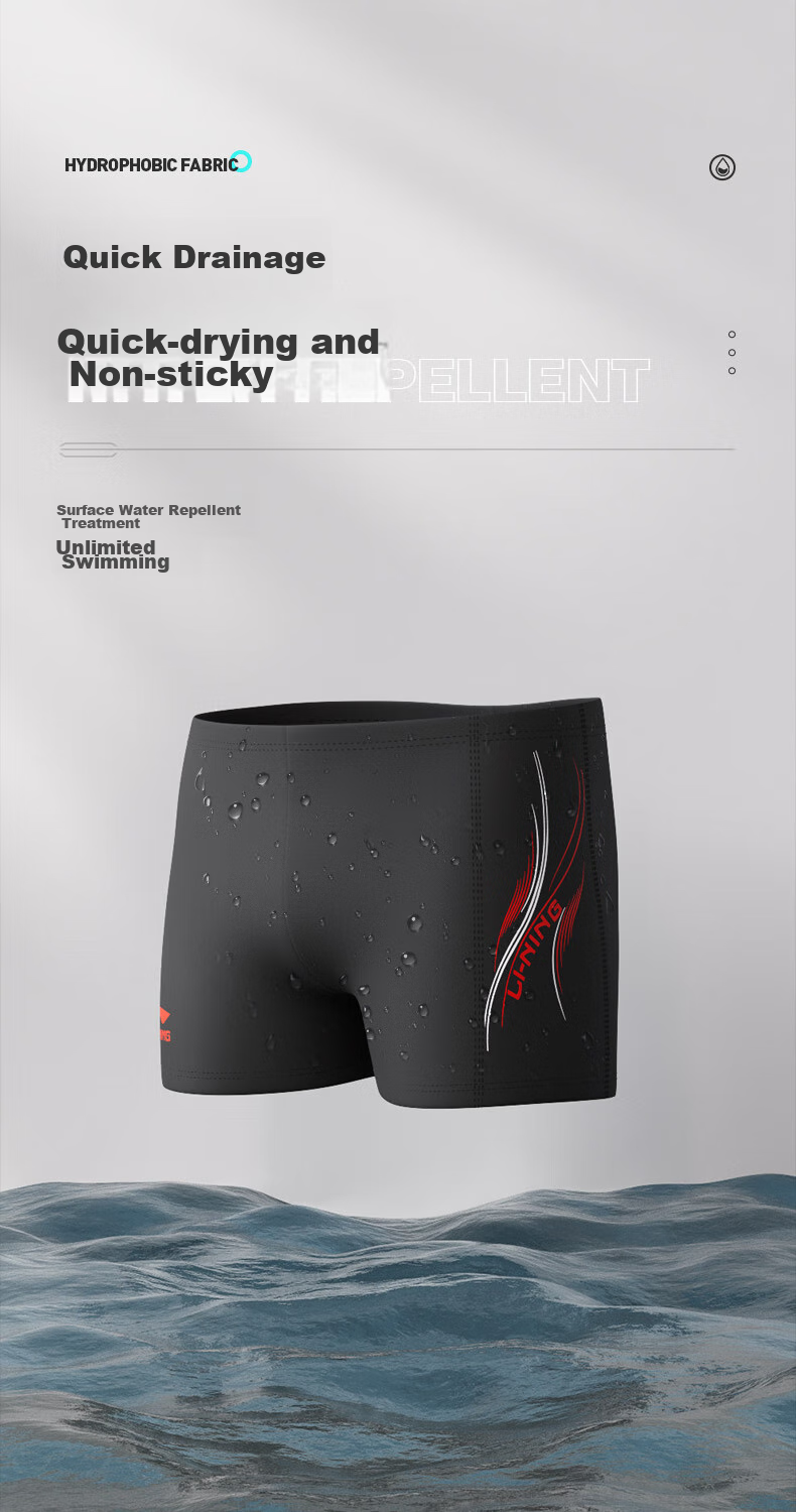 Li-Ning Swimming Trunks for Men, Elastic Comfortable Boxer Swimwear, Quick-Drying Non-Clinging Hot Spring Resort Men's Swim Shorts, Black LSSL125 XXXL 7