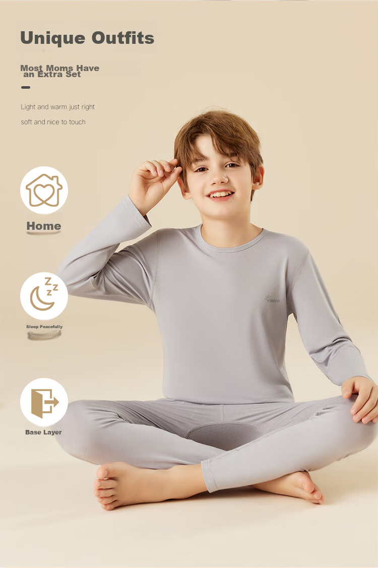 Nanjiren Children's Thermal Underwear Set, Boys' Modal Autumn Top And Pants, Student Baby Thin Pajamas, Gray, Size 120 7