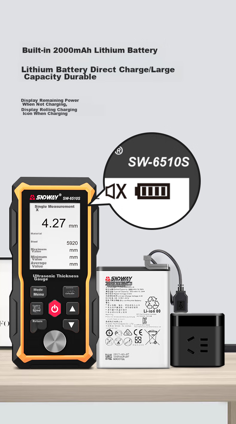 SNDWAY High-Precision Ultrasonic Thickness Gauge for Iron, Aluminum, Copper, Glass, Plastic, Ceramic, Metal And Steel Plate SW-JG6510 12