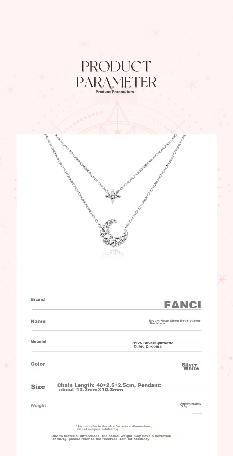 Fanci Dreamy Heart Moon Double Layer Necklace for Women, Collarbone Chain, Luxurious High-End Birthday Gift for Girlfriend 5