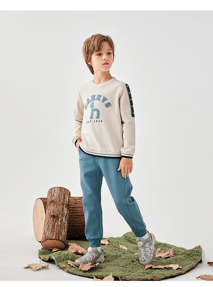 HAZZYS Brand Boys' Sweatshirt, Spring New Style, Elastic Loose Pullover Hoodie, Light Sand Gray, Size 155 5