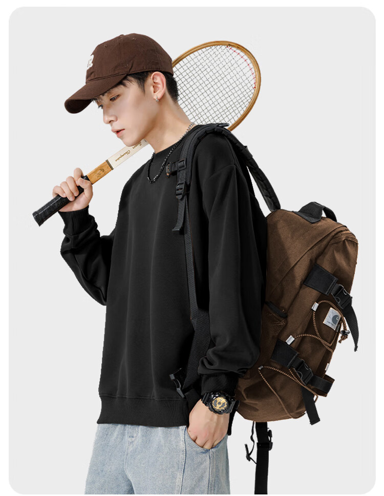 MiiOW Fleece-Lined Sweatshirt for Men, Autumn And Winter Thick Warm Jacket, Men's Round Neck Pullover Top, Versatile Cotton Long-Sleeve Base Layer 12