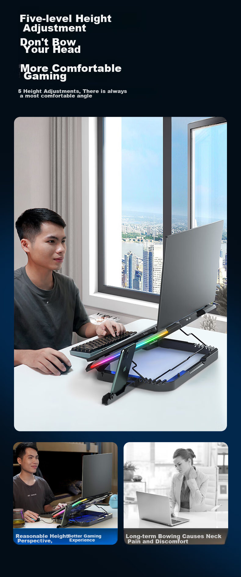 ICE COOREL K10 Laptop Cooling Pad, Computer Desk Stand, Gaming Laptop Cooling Base, Adjustable Speed Cooling Fan with RGB Lighting, Suitable for 17-Inch Lenovo Alienware Legio 14