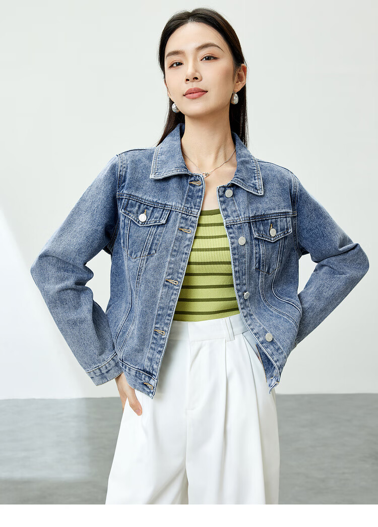 Sentubila Spring Summer Casual Vintage Style Pure Cotton Denim Jacket for Women Petite Commuter Top Shandai Blue S 15