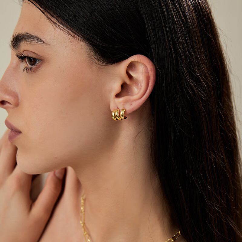 Arsis Free-Style Three-Ring Small Stud Earrings, Women's Original Design, Birthday Gift for Girlfriend, Gold Color
