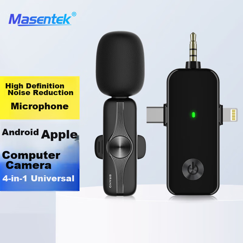 Masentek AP003 Wireless Lavalier Microphone, Douyin Live Streaming Online Class Microphone Recorder, Compatible with Apple Android Type-C Phones Computers 3.5mm Cameras