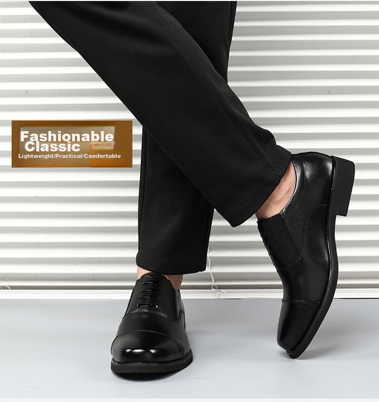 Poitulas Men's Leather Shoes with Three-Point Connection, Business Casual Formal Shoes, British Comfortable Slip-On Loafers, 9916 Black, Size 38 17