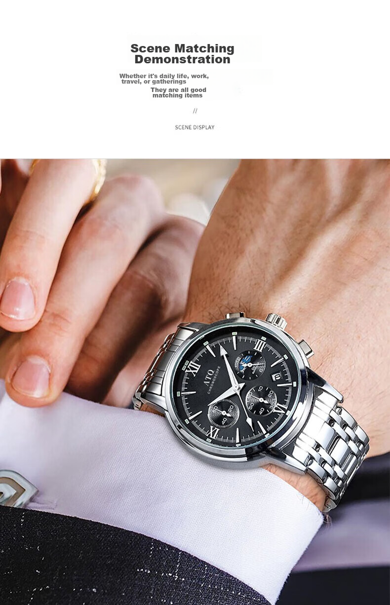 ATQ Swiss Quality Watch for Men, Business Mechanical Style with Luminous Steel Band, Light Luxury New Year Valentine's Day Gift for Boyfriend Or Husband 8