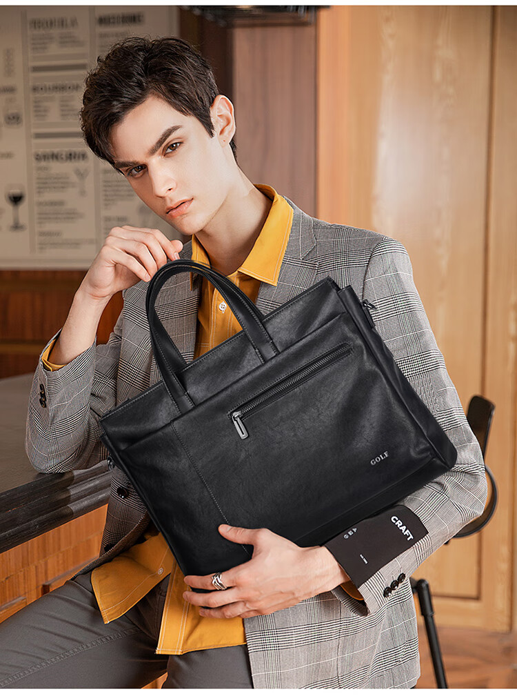 GOLF Business Briefcase, Men's Soft Leather Handbag, 15.6/16 Inch Laptop Bag, Office Travel Shoulder Crossbody Bag 9
