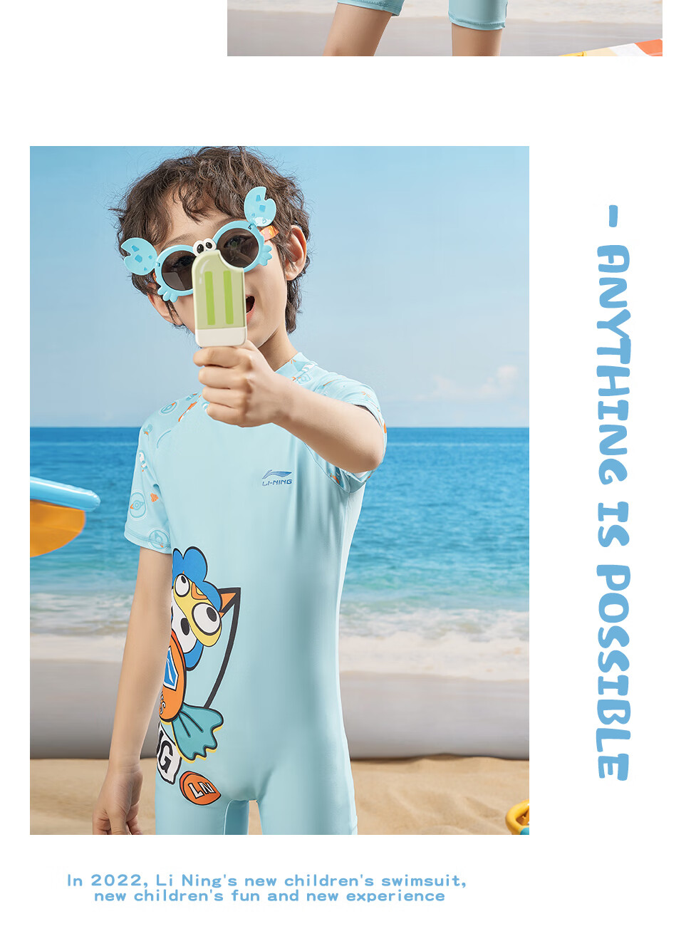LI-NING Kids Professional One-Piece Swimwear Boys Girls Fashion Cartoon Comfortable Quick-Dry Swimming Surfing Suit LSYS900-1 Blue Size 140 11
