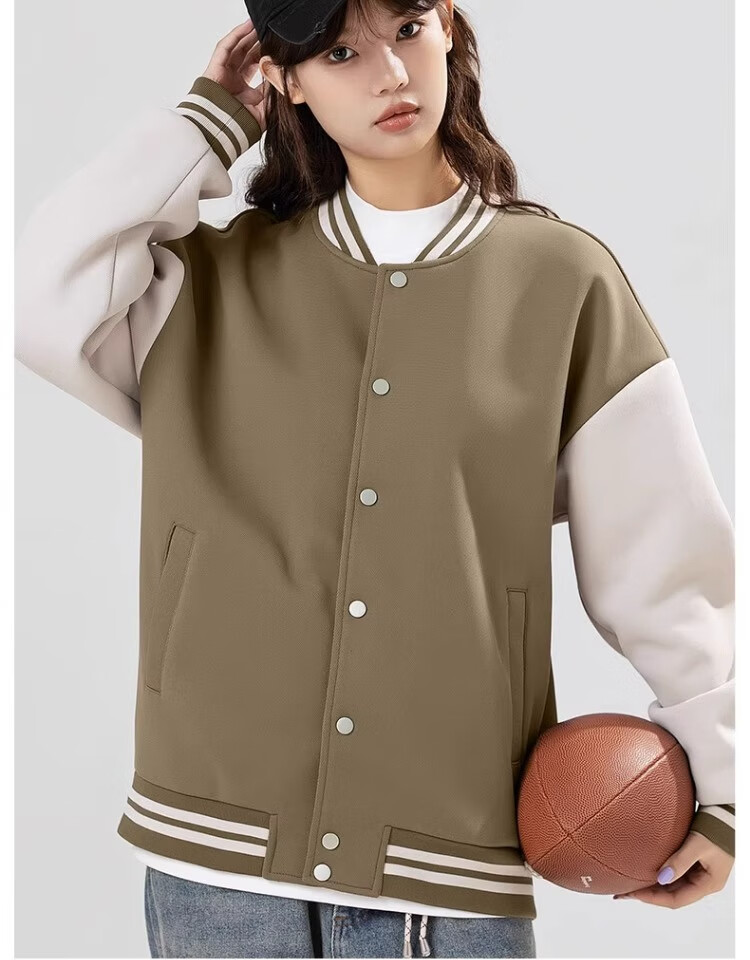 GENIOLAMODE [Aorui Peng Endorsed] Baseball Jacket for Men, Heavyweight Color-Block American Retro Style Jacket, Men's Outerwear, Brown-Green, 3XL 9