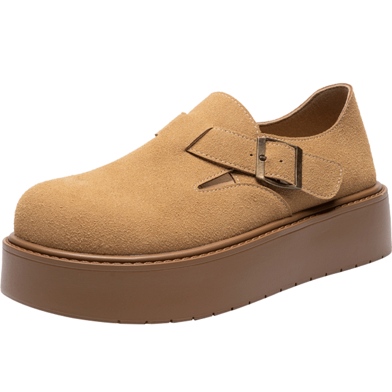 ZHR Bokeng Women's Shoes, Spring And Autumn Thick-Soled Heightening Casual Slip-On Loafers, JF98, Apricot Color, Size 40