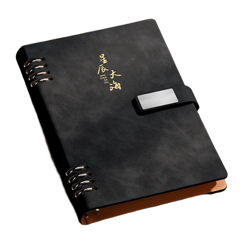 Ujia Loose-Leaf Notebook, Stationery for Business And Office Use, Thick Detachable Leather Cover, Meeting Record Book, Stylish Diary, Customizable, Black