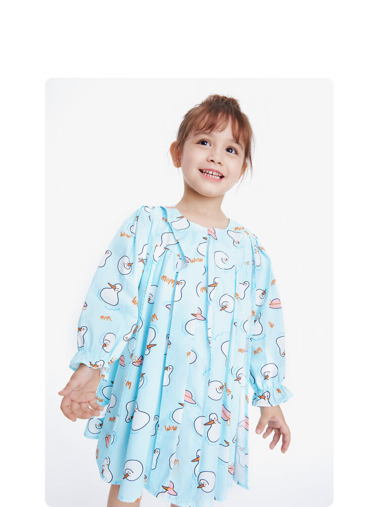 Annil Girls' Long-Sleeve Dress for Spring, Blue Floral Pattern, Size 100 5