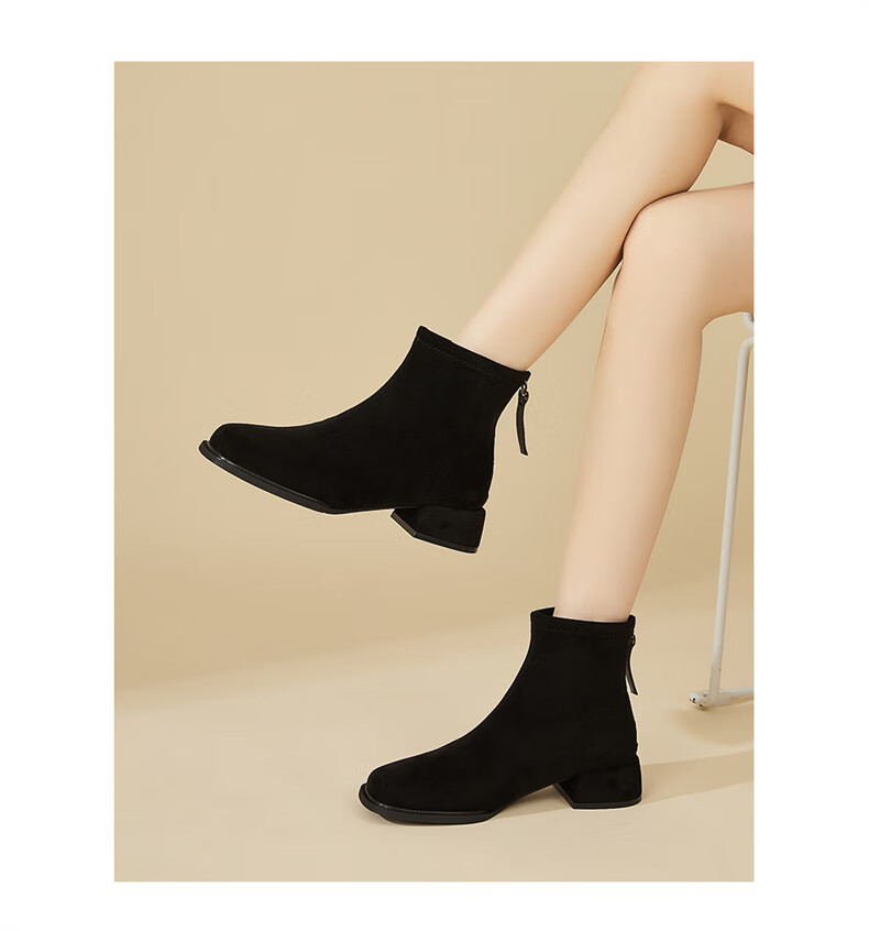 Daphne Women's Winter Fleece-Lined Suede Chunky Heel Ankle Boots Black Size 39 4