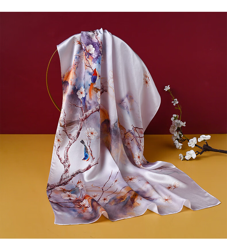 Hangsilu Silk Scarf, Women's Brooch Set, Shawl, Mulberry Silk, Birthday Gift, High-End Mid-Autumn Festival Gift for Mom, Wife, Elders 17