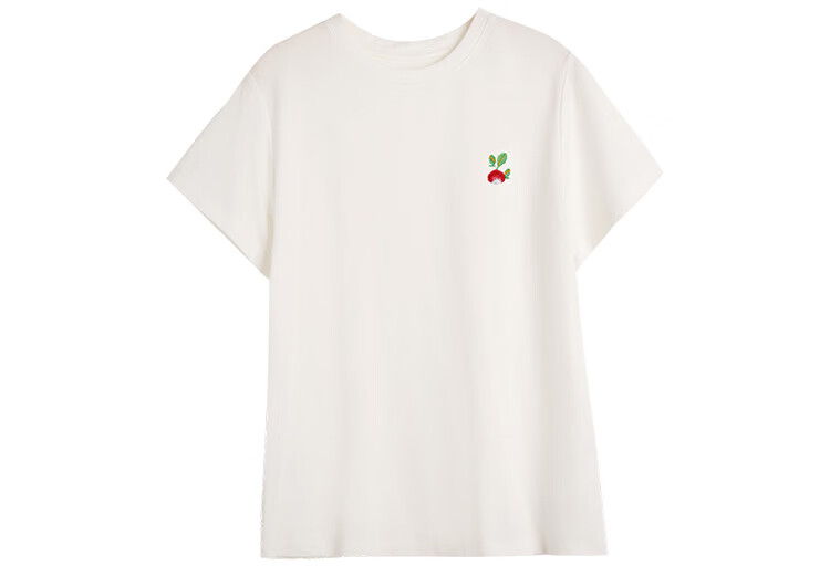 Olrain French Style Short Sleeve T-Shirt Summer Women's Loose Embroidered Lightweight Top Beige S 20