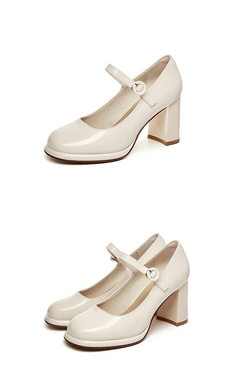 DAPHNE French Chunky Heel Mary Jane Women's Shoes, Square Toe Elegant High Heel, Ankle Strap Pumps, 4623101161, Black, Size 36 16
