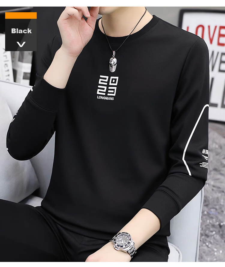 PLAYBOY Sweatshirt, Men's Spring Jacket, Trendy Round Neck Long-Sleeve T-Shirt, Casual Loose Top for Me 15